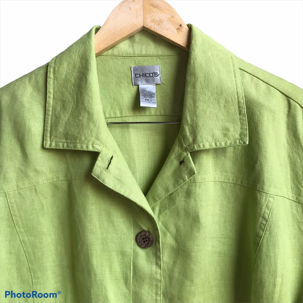 Chico’s 100% Linen Button Front 3/4 Sleeve Blazer - Picture 3 of 13